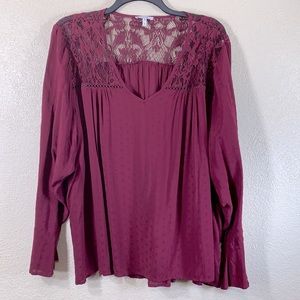 Maurices Top Blouse w/Lace 4X Burgundy Dark Red